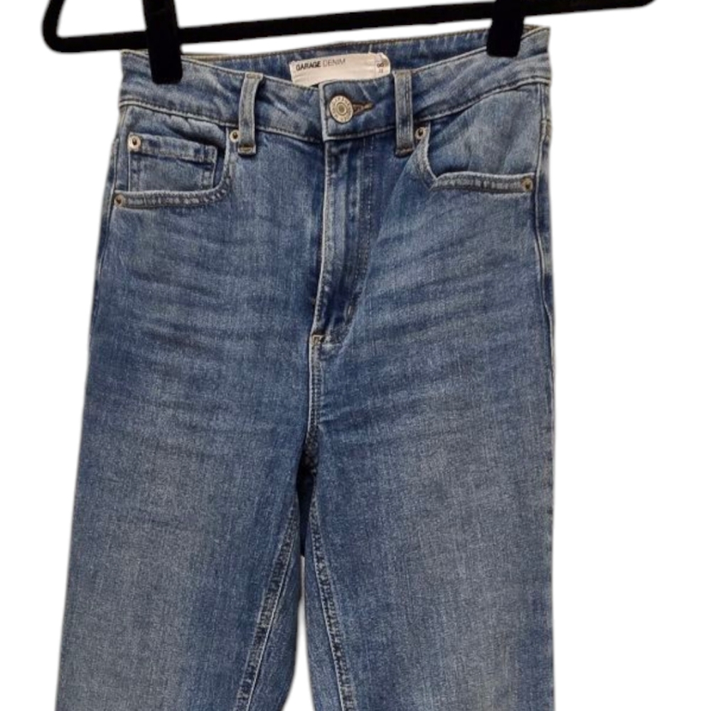 Garage Denim High Waisted Flared Leg Blue Jeans - Picture 3 of 5